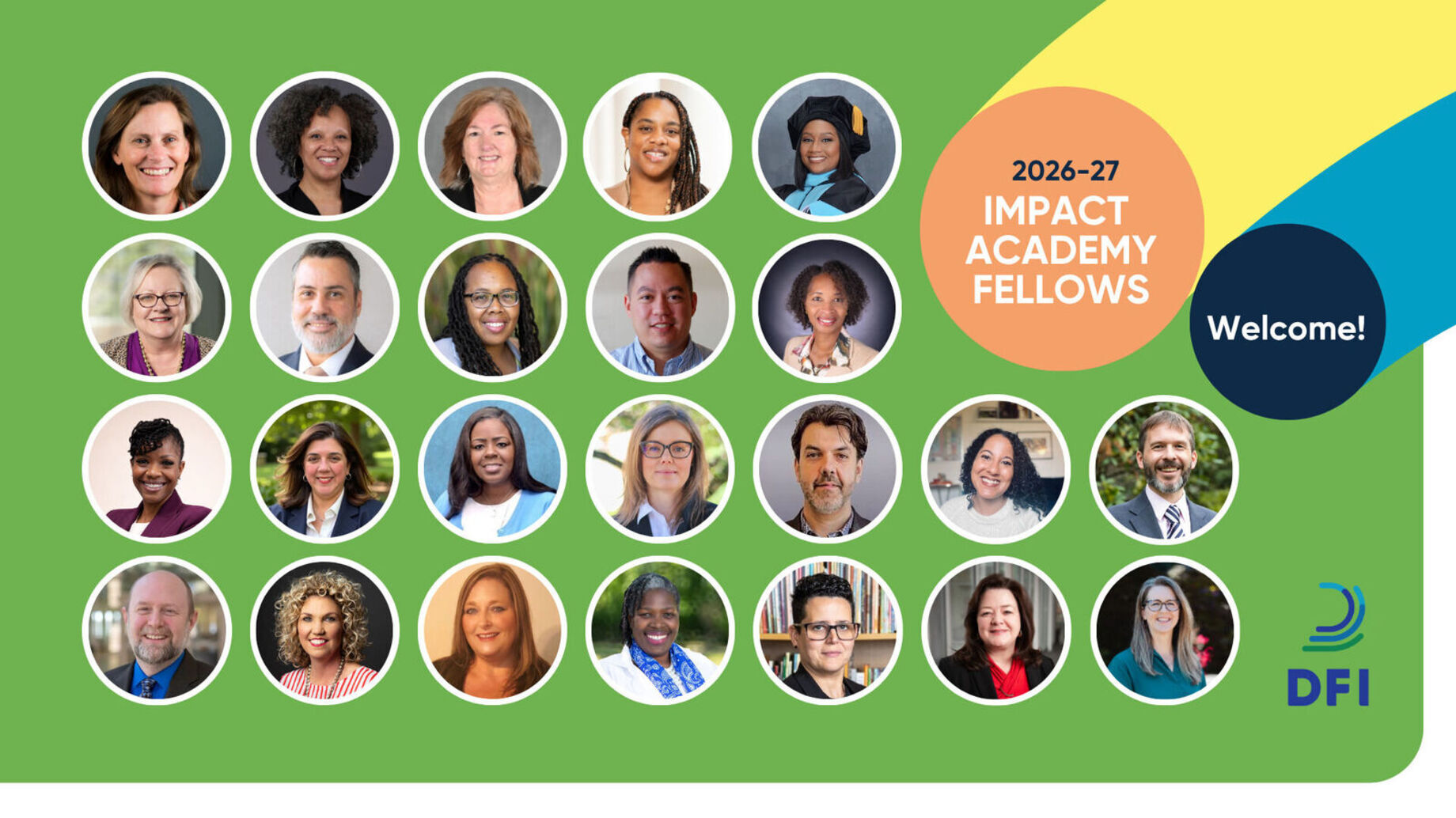 Graphic displaying headshots of all Impact Academy fellows with a note that says 