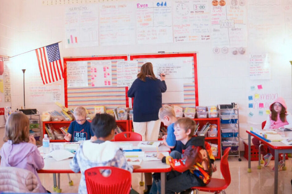 A Carson-Newman University teacher candidate leads a class activity.